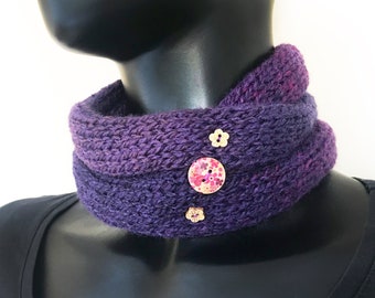 Elderberry Nuzzler - Purple circle scarf cowl Neckwarmer Infinity Scarf easy to wear little scarf small scarf no fuss scarf gift for mum
