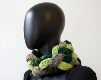 Ivy Braided Cowl - Winter Infinity Scarf Plaited Cowl - Warm Green Cowl Scarf Mother's Day