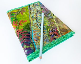 Gooseberry A5 Journal Sketchbook - Green Embroidered Flower Notebook - Floral Design Embroidered Diary Green Notebook Cover with A5 Journal