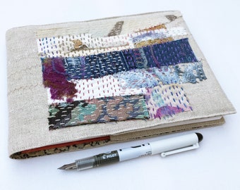 Linen Landscape A5 Sketchbook Journal - Patchwork Embroidered Notebook - Textile Art Book Sketchbook - Neutral coloured Notebook Journal