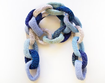 Clouds Blue Chain Scarf - Blue Chain Link Scarf - Quirky Blue Winter Scarf in Sky Blues • Unique Winter Fashion - Light Blue Chain Scarves