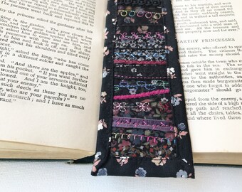 Ebony Black Bookmark - Embroidered Bookmark Handmade Pagemark - Stitched Fabric Bookmark Gift for Someone who loves to read Gift for mum