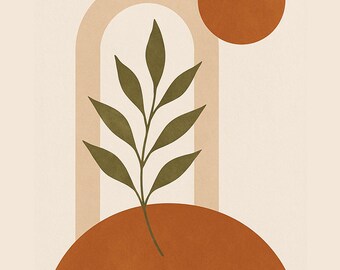 Boho Earth Tone Wall Art | Minimalist Arch & Leaf Print | Digital Download