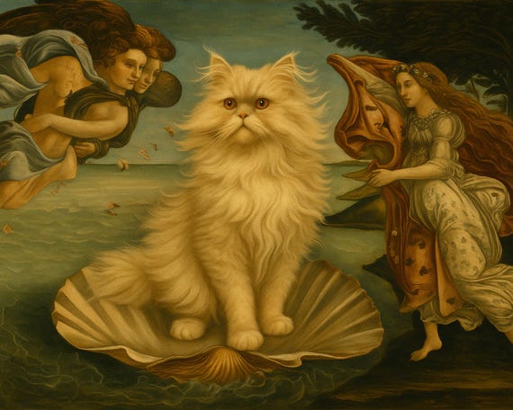 Birth of Venus Cat Art: Persian Cat Parody Print (digital Download