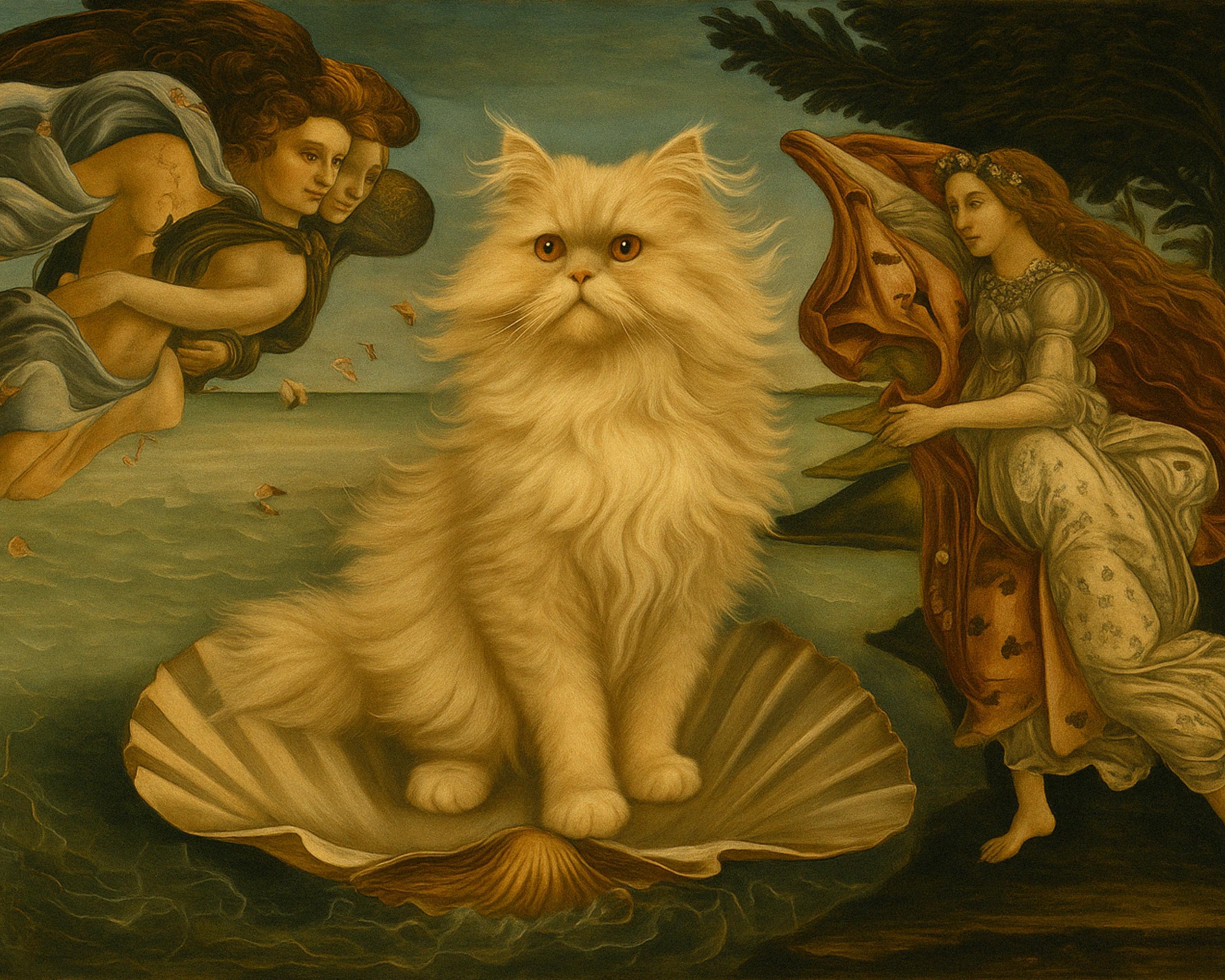 Birth of Venus Cat Art: Persian Cat Parody Print (digital Download