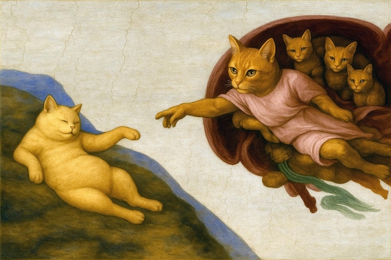 The Creation of Cat-dam - Funny Cat Digital Wall Art - Etsy