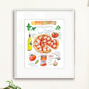 Pizza, Recette illustrée, Aquarelle, décoration cuisine, affiche cuisine, art culinaire, Cuisine italienne, décor cuisine, Lucileskitchen image 8