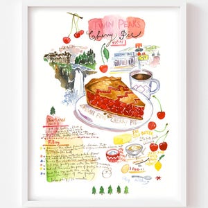 Twin Peaks Cherry Pie Recipe Art Print: Double R Diner Watercolor poster