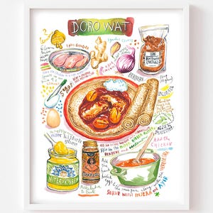 Doro Wat Recipe Watercolor Print: Ethiopian Food Kitchen Wall Art