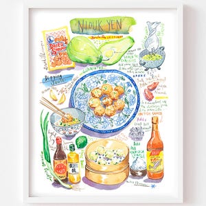 Mauritian chayote dumpling recipe fine art print, Watercolor painting, Mauritius food artwork, Caribbean cuisine, Creole kitchen wall art