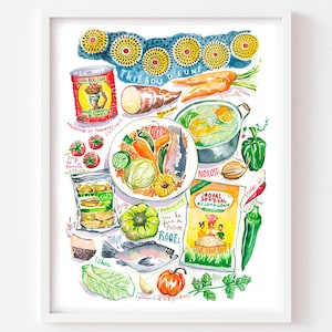 Thieboudienne recipe fine art print, Watercolor painting, African cuisine artwork, Senegalese foodie art gift, Colorful kitchen wall decor