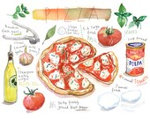 Pizza recipe print, Food poster, Red kitchen art, Italian kitchen decor, Food print, Italy wall art, Home decor, Food art print, Pizza print