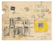 House of Chanel watercolor painting, Coco Chanel art print, Paris rue Cambon, Architectural Chanel drawing, French home decor, Fashion print