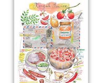 Creole recipe poster, Malagasy kitchen decor, Watercolor painting, Mauritius food wall art, Travel illustration, Indian Ocean cuisine print