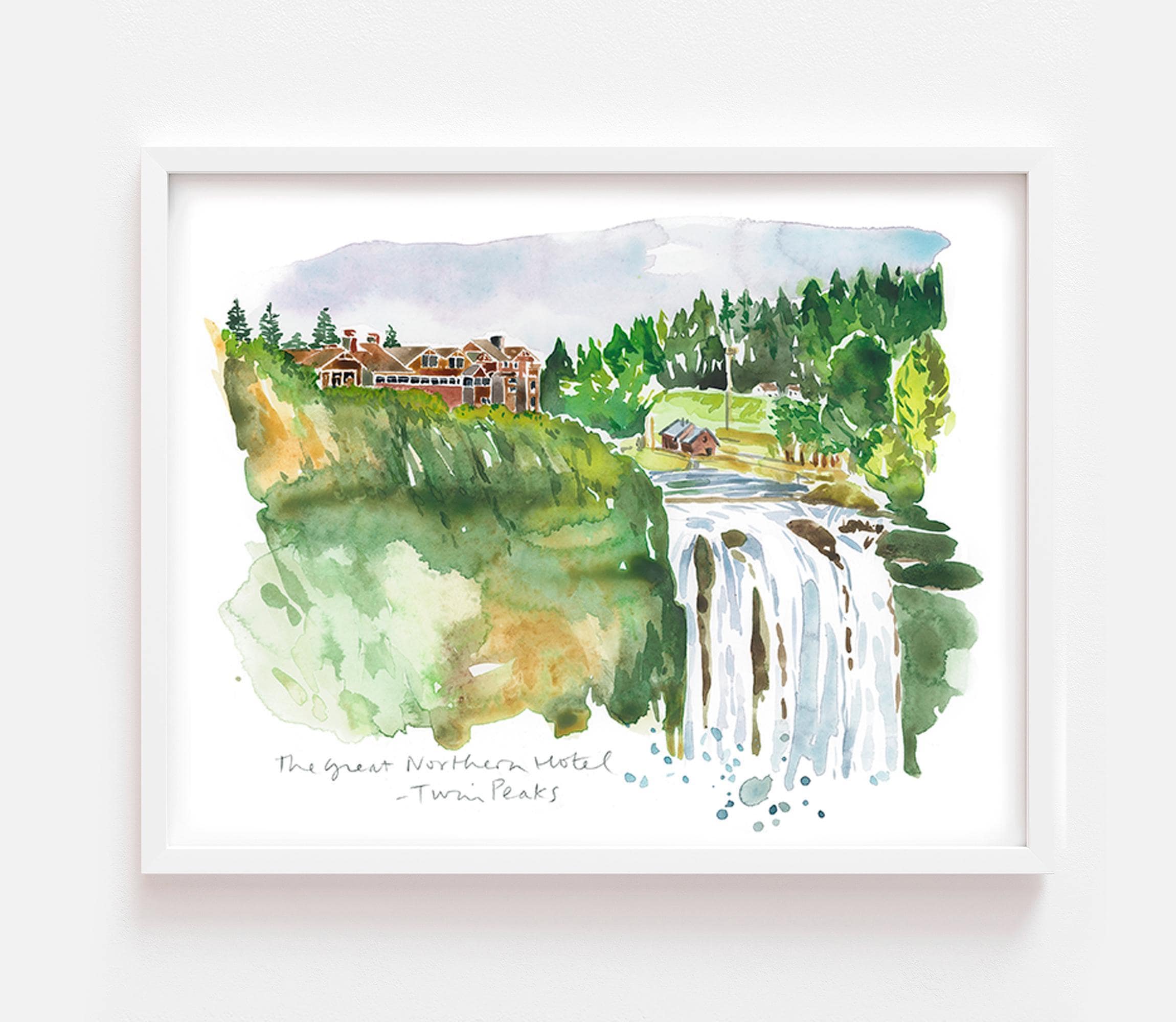 Twin Peaks Great Northern Hotel illustration print, Watercolor painting, Twin Peaks gift, Pop culture wall art, TV show poster, Office decor