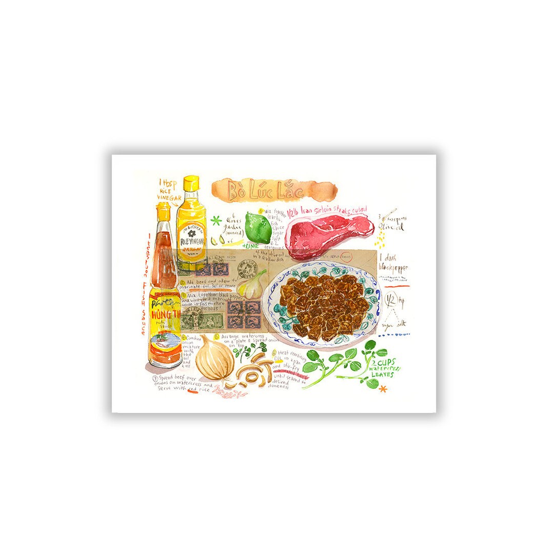 Vietnamese Food Print Bo Luc Lac Watercolor Painting - Etsy