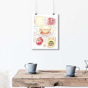 Tomato Sandwich recipe print, Southern food poster, Red kitchen wall art, North Carolina cuisine poster, Watercolor chef gift, Kitchen decor Bild 7