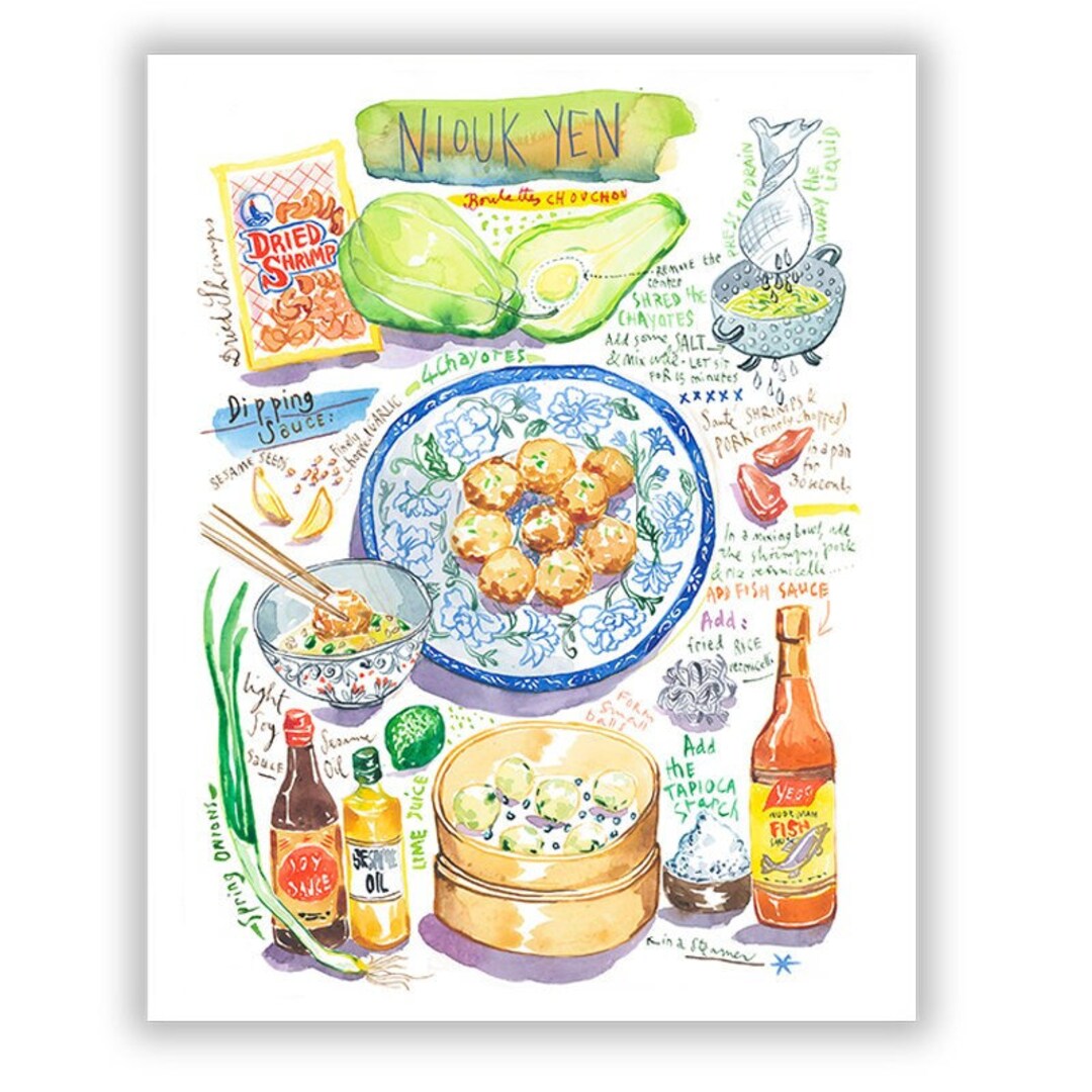 Mauritian Chayote Dumpling Recipe Illustration Print