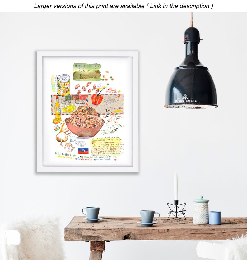 Haitian Rice and Beans recipe print, Caribbean wall art, Watercolor painting, Kitchen art, Food poster, Cooking in Haiti, Haitian cuisine image 9