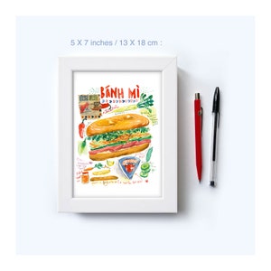 Vietnamese Banh Mi recipe print, Watercolor painting, Asian restaurant decor, Vietnam cuisine poster, Vietnamese kitchen print, Food art image 7