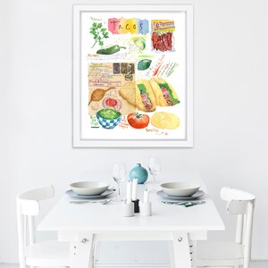 Watercolor Taco Recipe Art Print: Colorful Mexican Kitchen Decor imagen 5