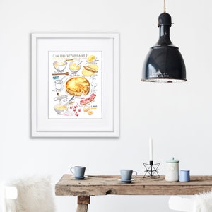 French cuisine poster, Quiche Lorraine recipe print, Watercolor painting, Food artwork, European kitchen wall art, France restaurant decor image 7