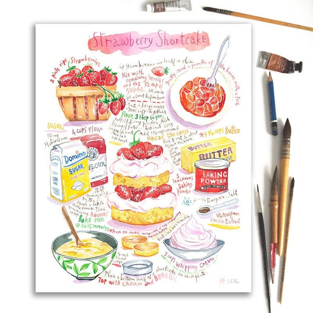 Liste Des Recettes Patrons Schémas Plans Pour Couture 2 4 3 Aquarelle de votre recette préférée Recette illustrée Dessin - Etsy France