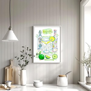 Margarita Cocktail Watercolor Art Print: Bright Kitchen & Bar Decor A3