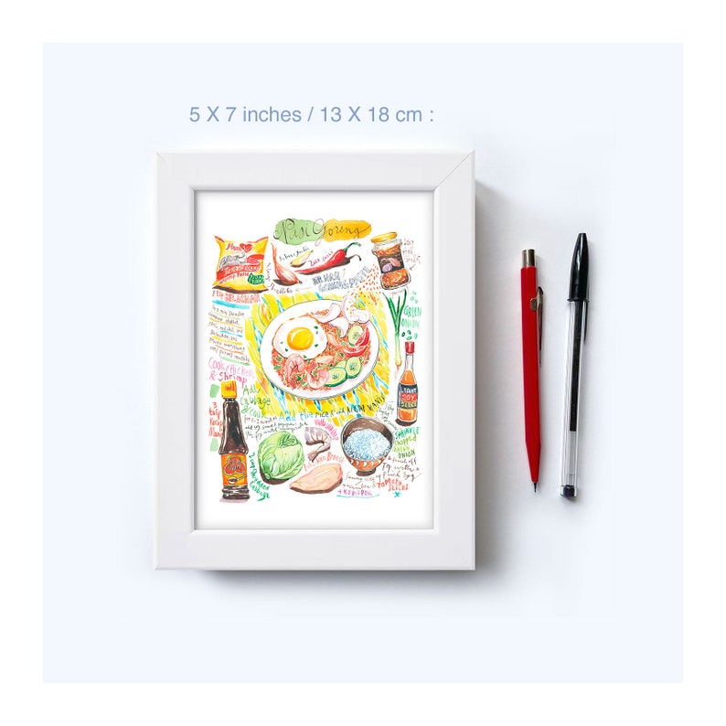 Indonesian Nasi Goreng recipe print, Watercolor painting, Street food art, Asian kitchen decor, Bali national dish poster, Indonesia cooking image 7