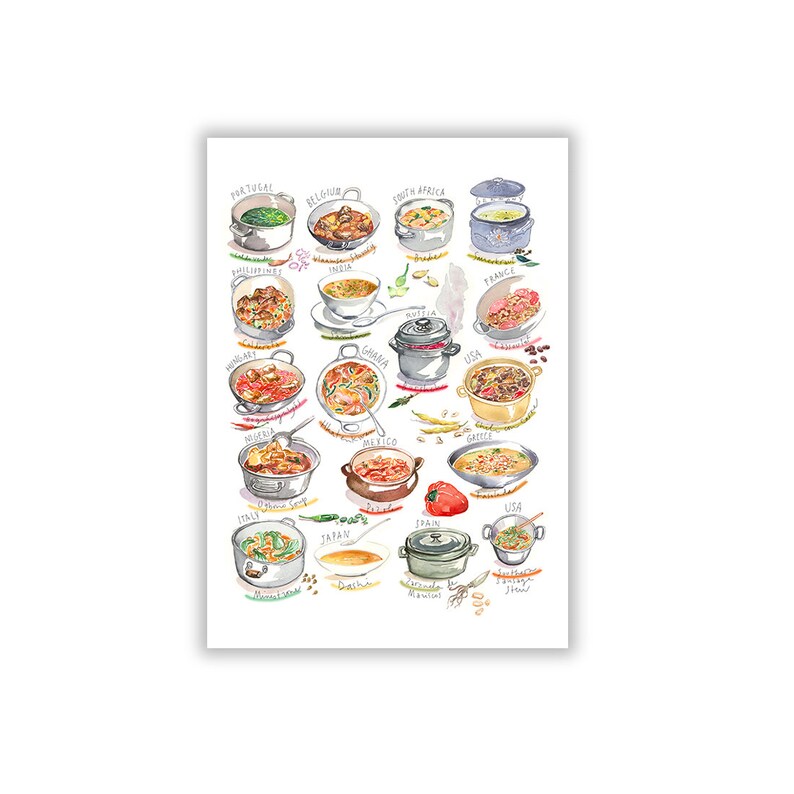Food Around the World Poster Kitchen Wall Art Cooking Print Etsy