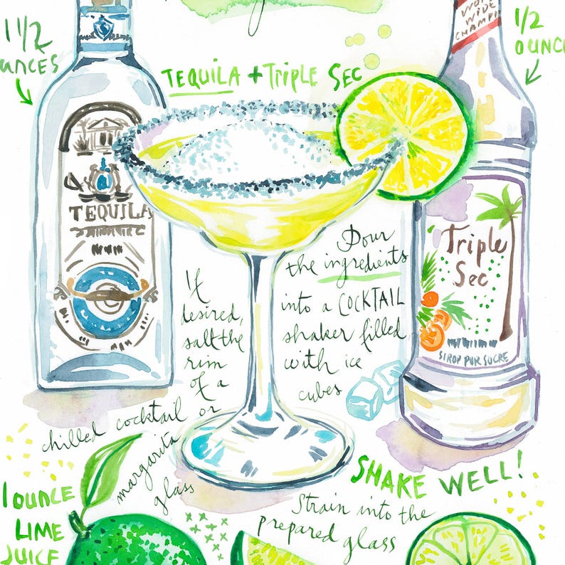 Margarita Cocktail Watercolor Art Print: Bright Kitchen & Bar Decor imagen 3