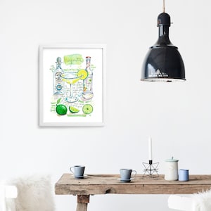 Margarita Cocktail Watercolor Art Print: Bright Kitchen & Bar Decor 11x14