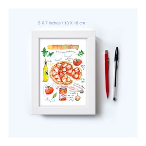 Neapolitan Pizza print, Italy food poster, Recipe artwork, Watercolor painting, Italian kitchen decor, European cuisine, Colorful wall art image 7