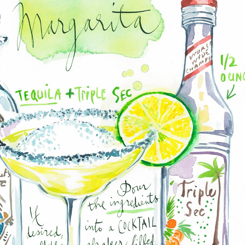 Margarita Cocktail Watercolor Art Print: Bright Kitchen & Bar Decor imagen 2