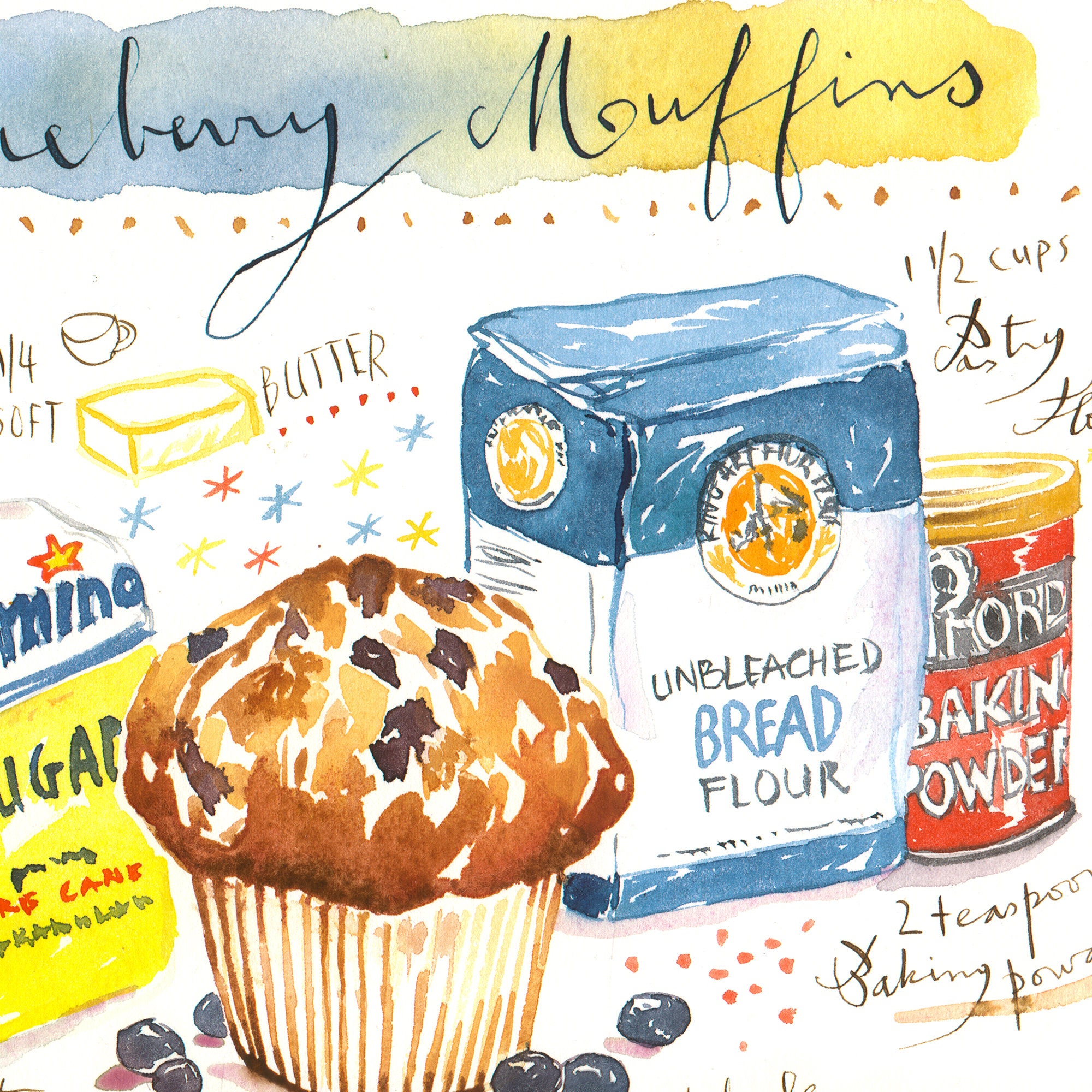 Blueberry Muffin Recipe Poster, Signed Food Art Print, Kitchen Decor,  Bakery Wall Art, Watercolor Painting, Foodie Gift, Yummy Wall Hanging - Etsy