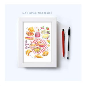French Breakfast Print: France Kitchen Wall Art, Watercolor Croissant Latte Baguette Paris Home Decor image 6