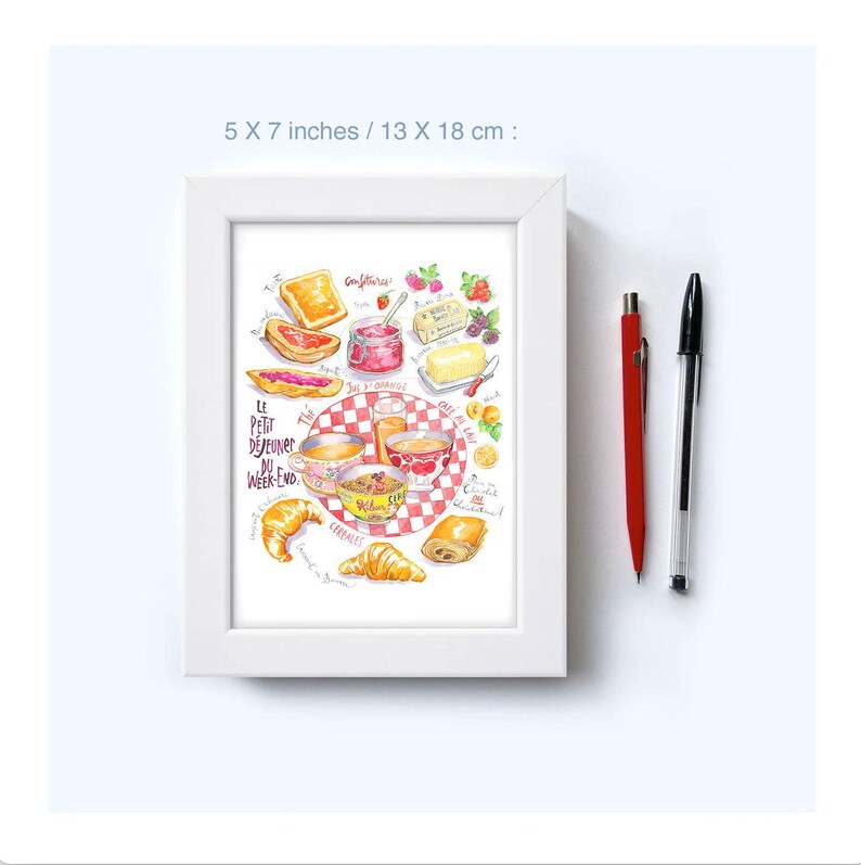 French Breakfast Print: France Kitchen Wall Art, Watercolor Croissant Latte Baguette Paris Home Decor image 6