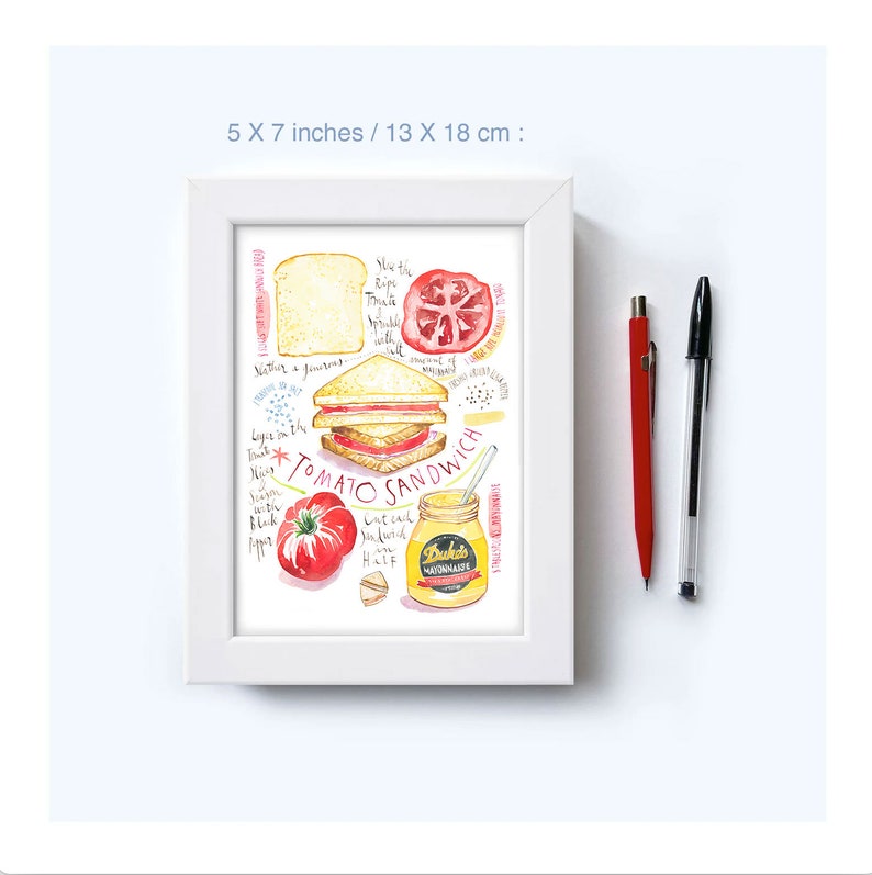 Tomato Sandwich recipe print, Southern food poster, Red kitchen wall art, North Carolina cuisine poster, Watercolor chef gift, Kitchen decor Bild 8