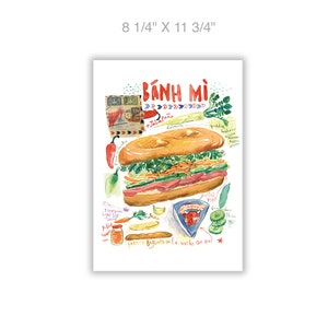 Vietnamese Banh Mi recipe print, Watercolor painting, Asian restaurant decor, Vietnam cuisine poster, Vietnamese kitchen print, Food art image 6