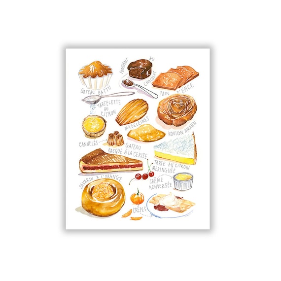 Gateaux Francais No 2 Decor Cuisine Illustration Aquarelle Etsy Gateaux Francais No 2 Decor Cuisine Illustration Aquarelle Etsy