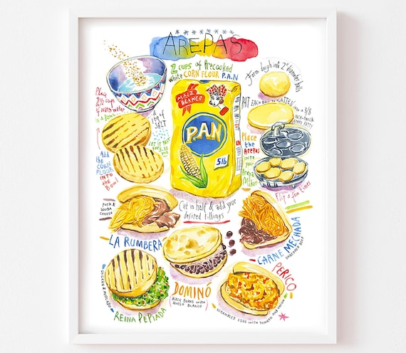 Arepas Recipe Fine Art Print: Venezuelan Kitchen Decor, Watercolor South American Food Poster