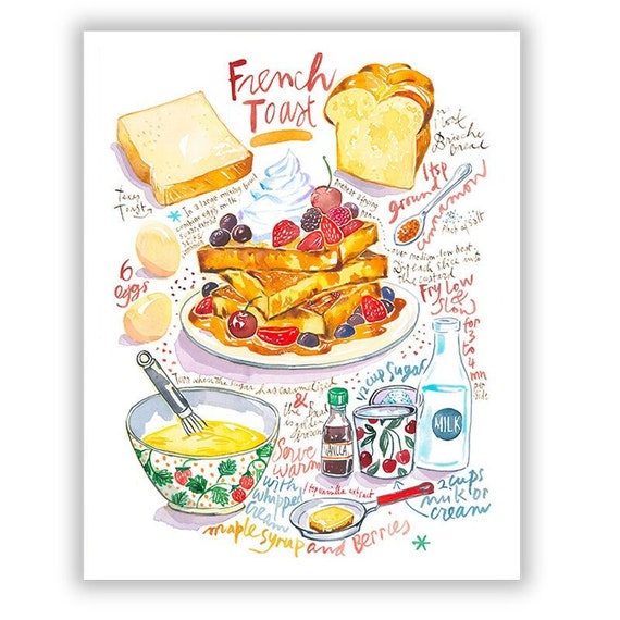 French Toast Recipe Print, Kitchen Poster, Watercolor Painting, Food Art  Poster, Colorful Wall Art, Dining Room Decor, Dessert Wall Hanging - Etsy  Hong Kong