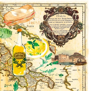 Italy food map poster, Watercolor illustrated map print, Italian kitchen wall art, European cuisine painting, Dining room decor, Italy gift image 4