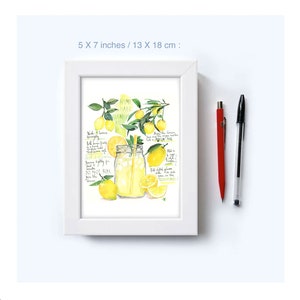 Lemonade recipe print, Yellow and green kitchen decor, Bright wall art, Lemon Watercolor painting, Drink artwork, Homemade summer soft drink image 7