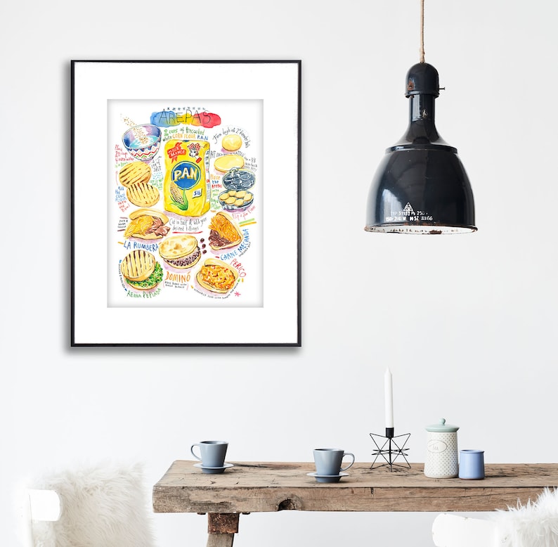Arepas recipe print, Watercolor South American kitchen wall art, Venezuelan food poster, Latin American cooking gift, Colombian home decor image 6