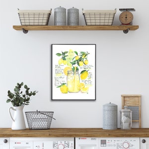 Lemonade recipe print, Yellow and green kitchen decor, Bright wall art, Lemon Watercolor painting, Drink artwork, Homemade summer soft drink image 5