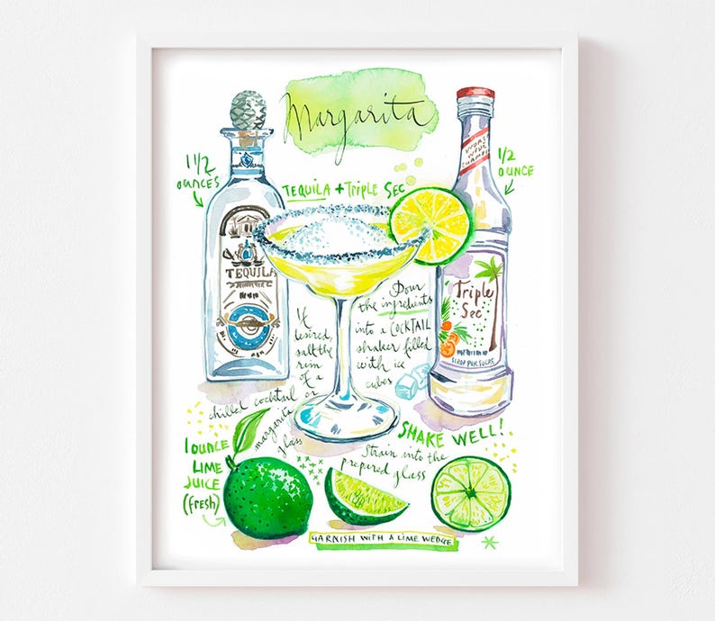 Margarita Cocktail Watercolor Art Print: Bright Kitchen & Bar Decor imagen 1