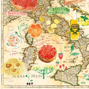 Italy food map poster, Watercolor illustrated map print, Italian kitchen wall art, European cuisine painting, Dining room decor, Italy gift image 3