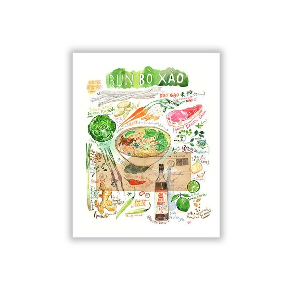 Vietnamese Noodle Salad Recipe Print Vietnam Wall Art Etsy