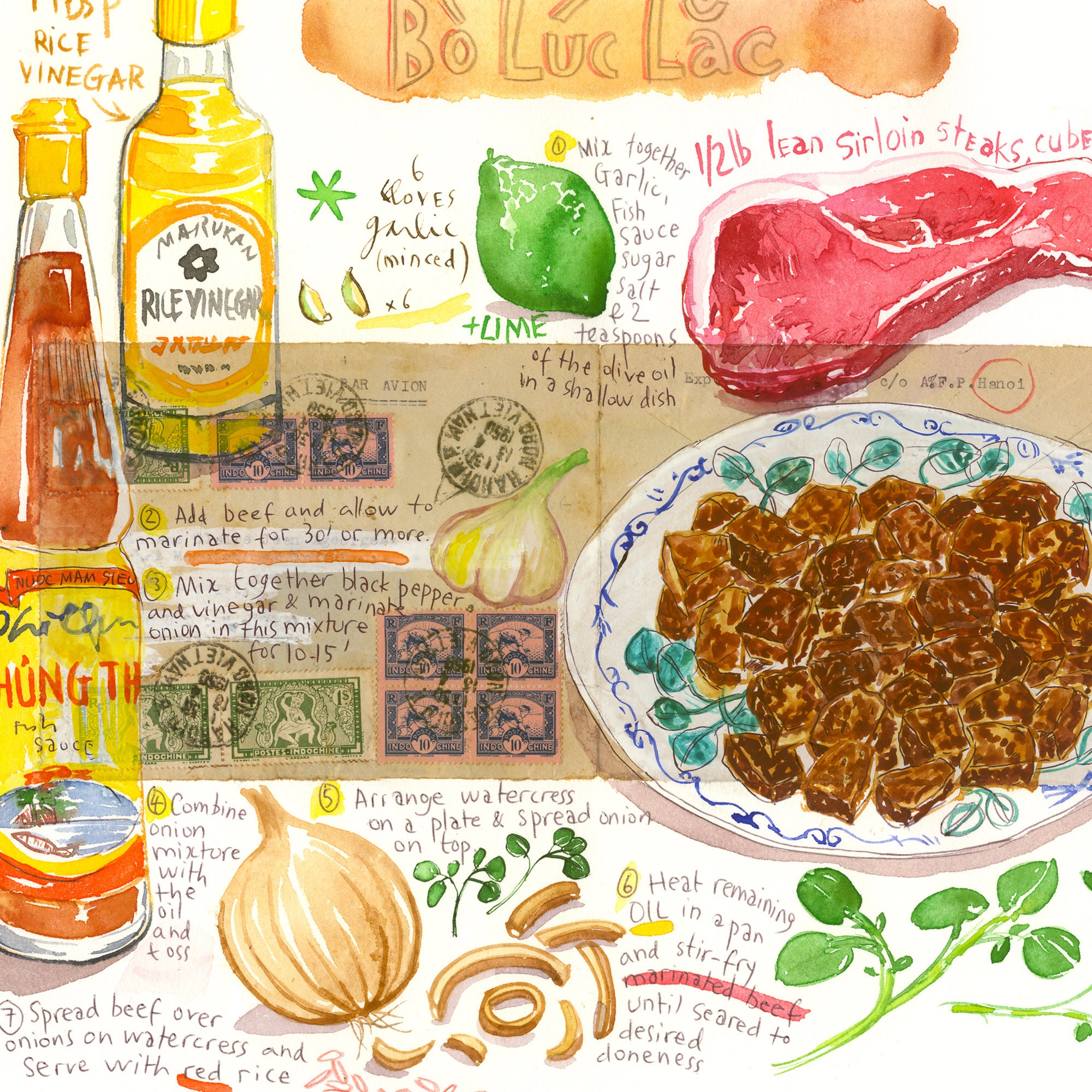 Vietnamese Food Print Bo Luc Lac Watercolor Painting - Etsy